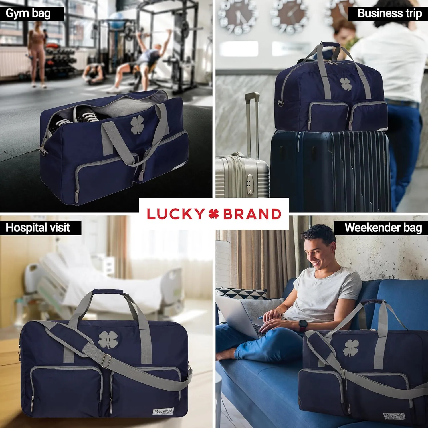 Lucky Travel Duffel Bags 115L, Gym Bag, Travel Bag & Large Duffle Bag for Men, Foldable Overnight Weekender Bags for Women & Men with Adjustable Shoulder Strap, Navy