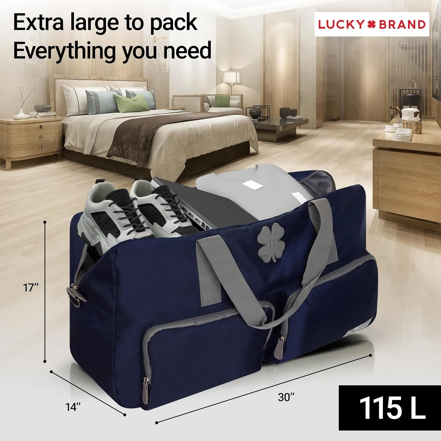 Lucky Travel Duffel Bags 115L, Gym Bag, Travel Bag & Large Duffle Bag for Men, Foldable Overnight Weekender Bags for Women & Men with Adjustable Shoulder Strap, Navy