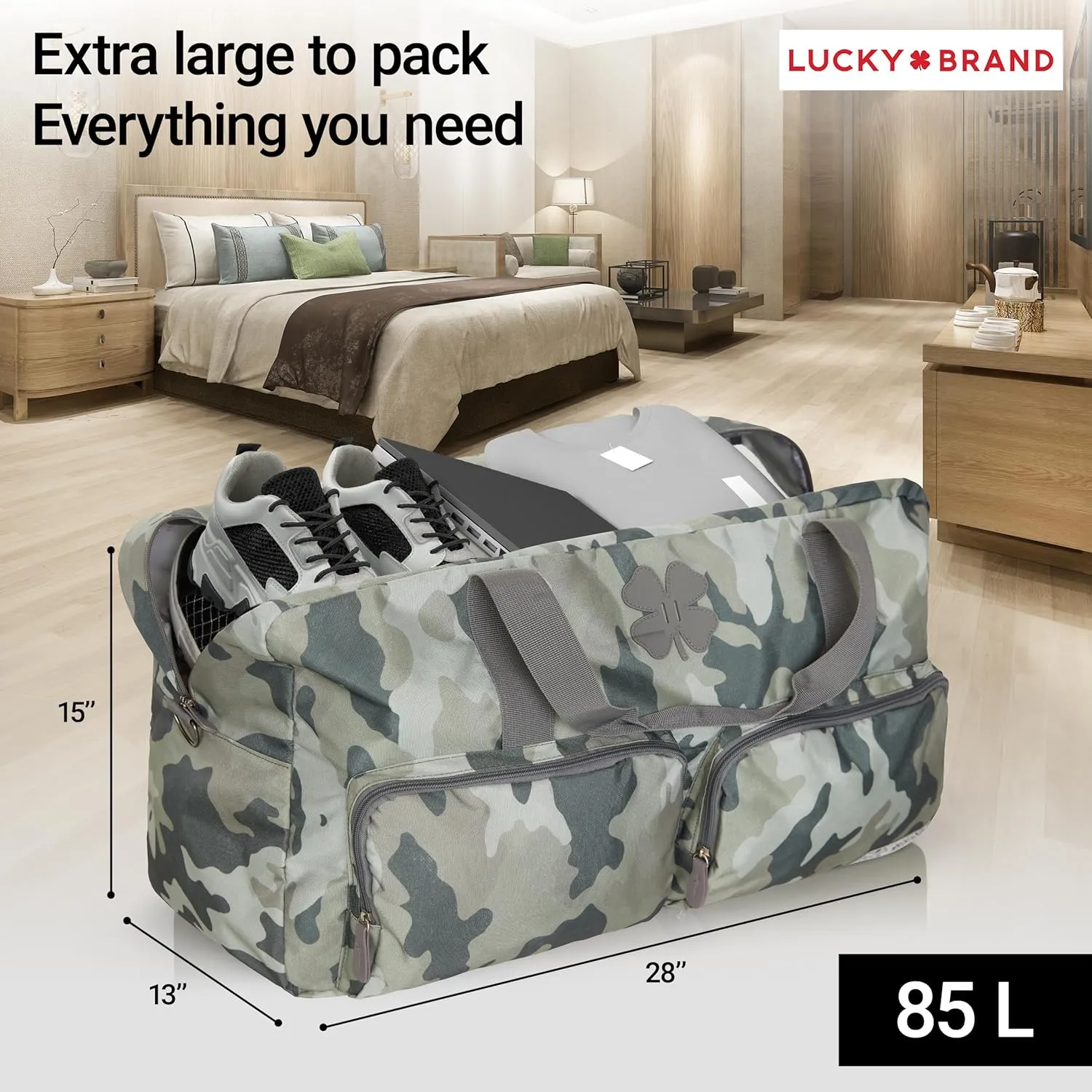 Lucky Travel Duffel Bags 85L, Gym Bag, Travel Bag & Large Duffle Bag for Men, Foldable Overnight Weekender Bags for Women & Men with Adjustable Shoulder Strap, Camo