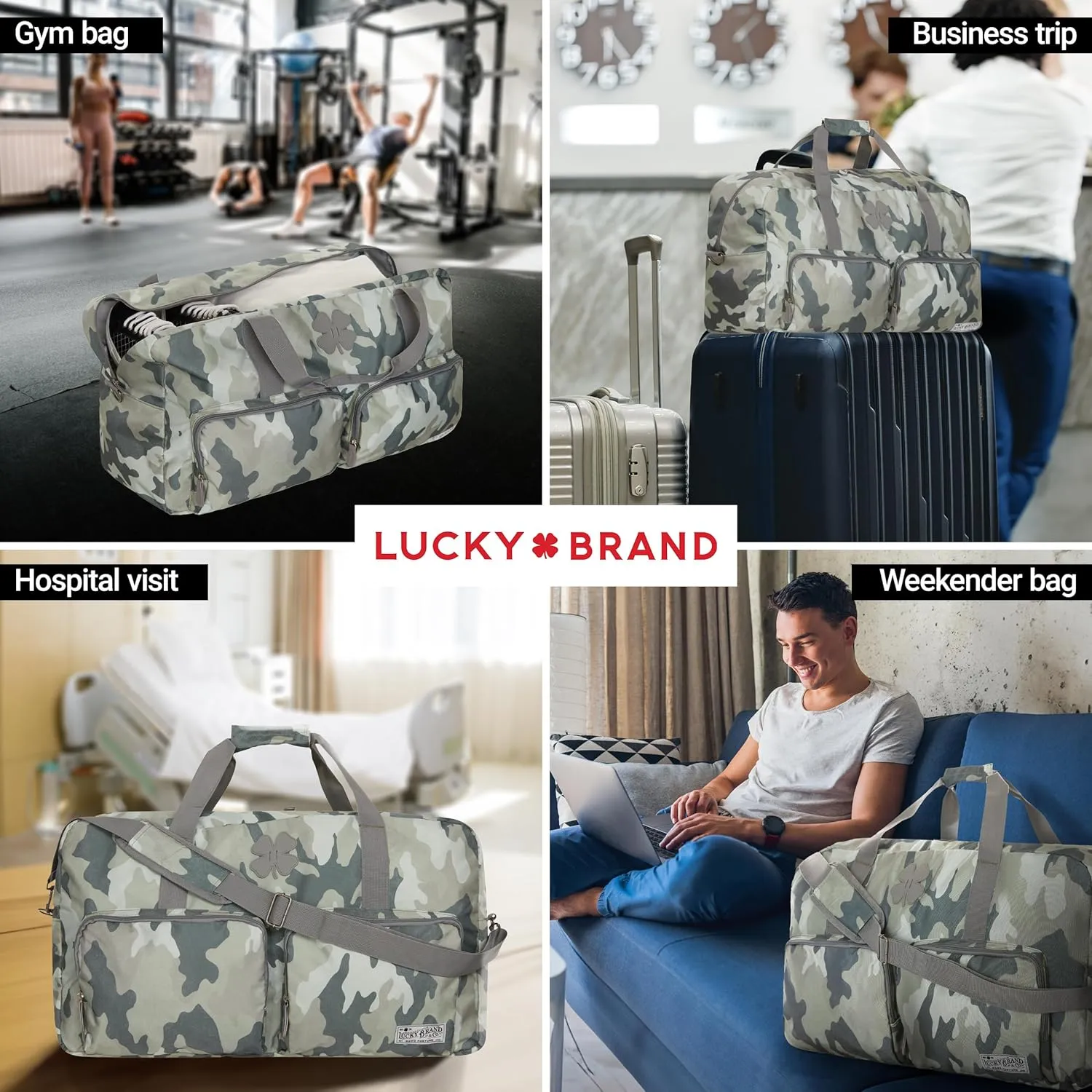 Lucky Travel Duffel Bags 85L, Gym Bag, Travel Bag & Large Duffle Bag for Men, Foldable Overnight Weekender Bags for Women & Men with Adjustable Shoulder Strap, Camo