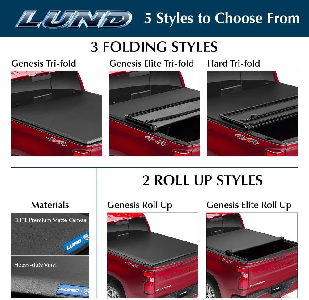 Lund Genesis Elite Roll Up Soft Roll Up Truck Bed Tonneau Cover | 96801 | Fits 1988 - 1998 Chevy/GMC C/K Series 6' 6" Bed (78")