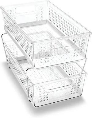 madesmart 2 Tier Organizer, Multi-Purpose Slide-Out Storage Baskets with Handles, Pack of 1, Plastic, Clear
