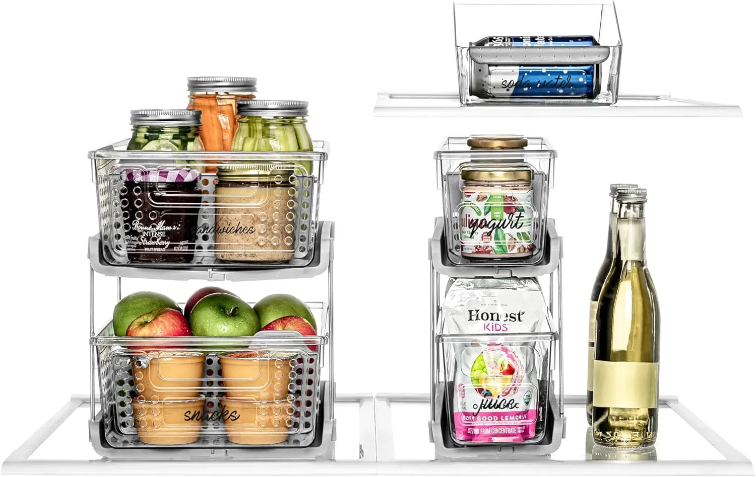 madesmart 2-Tier Organizer Multi-Purpose Slide-Out Storage with Handles and Dividers for Home and Bath, BPA Free, Pack of 1, Clear