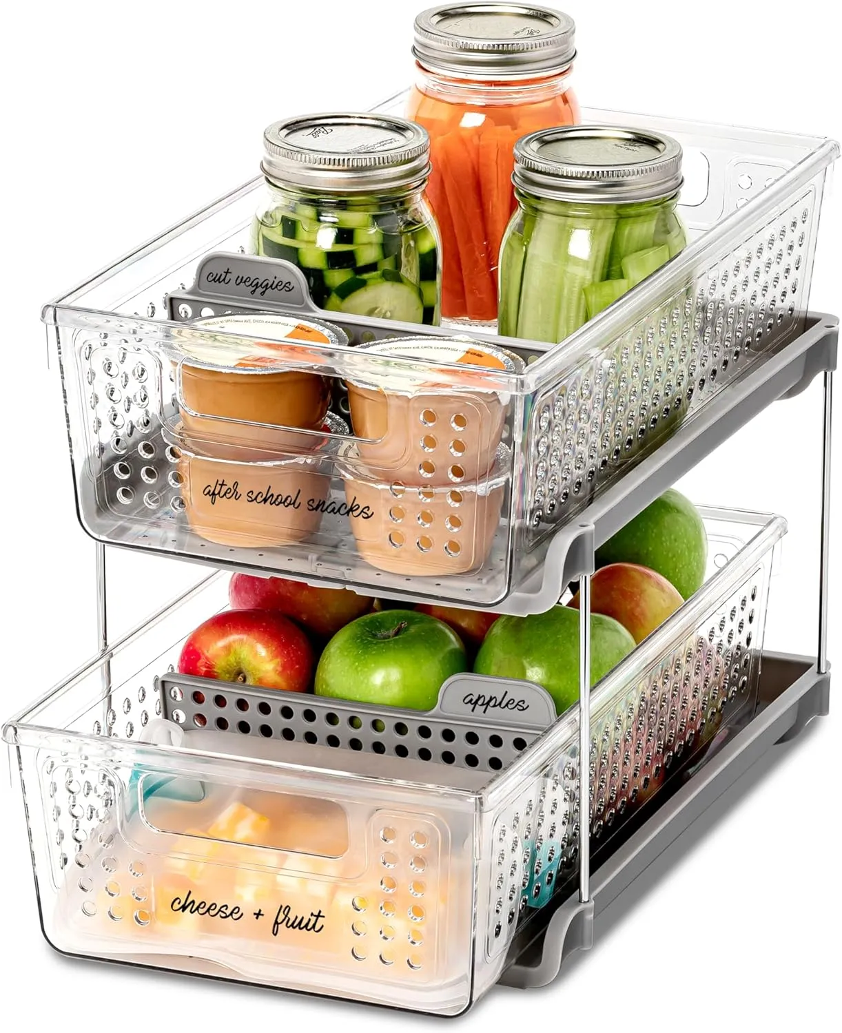 madesmart 2-Tier Organizer Multi-Purpose Slide-Out Storage with Handles and Dividers for Home and Bath, BPA Free, Pack of 1, Clear