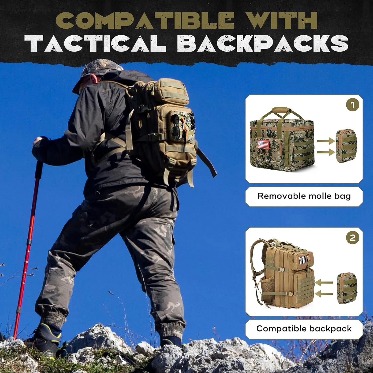 Maelstrom Large Tactical Lunch Box for Men,Insulated Lunch Bag, Leakproof Soft Cooler Bags with Detachable MOLLE Bag,Durable Lunch Tote for Adult Women Work,Picnic,30 Cans/20 L, Camouflage