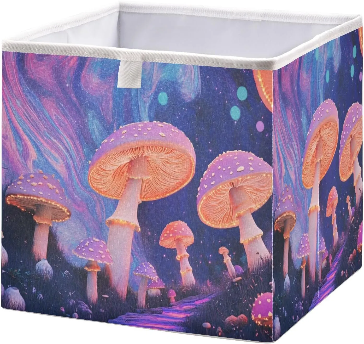 Magic Mushroom Storage Cubes 11x11 inch Cube Storage Bins Collapsible Fabric Cube Basket Shelves Closet Organizer Decorative Storage Box for Bedroom Nursery Office