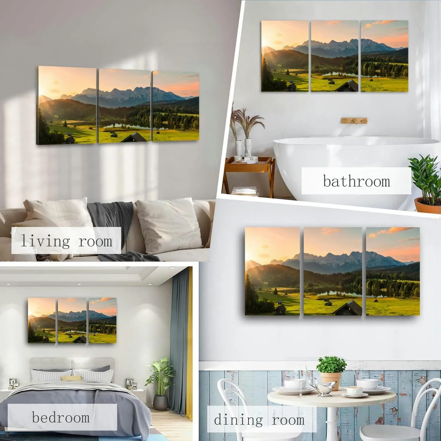 Magic Sunrise at Alpine Lake view to mount 3 Piece Canvas Wall Art for Living Room Bedroom Office Framed Prints Pictures Painting Wall Decor Artwork for Walls Set of 3