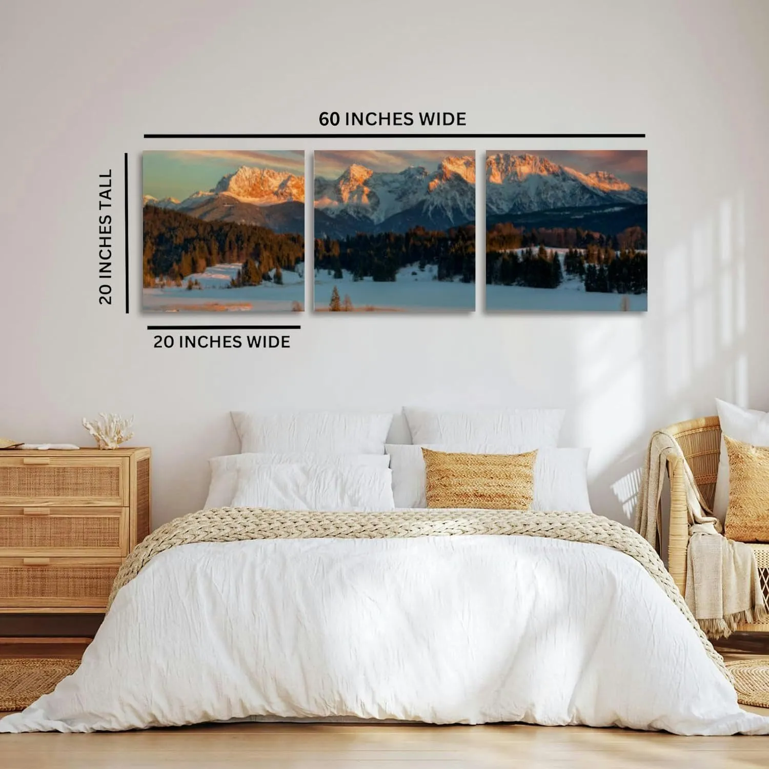 Magic Sunrise at Alpine Lake view to mount 3 Piece Canvas Wall Art for Living Room Bedroom Office Framed Prints Pictures Painting Wall Decor Artwork for Walls Set of 3