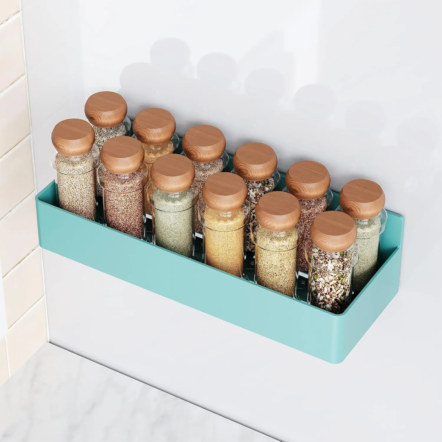 Magnetic Spice Rack for Refrigerator, Kitchen Organizer and Storage Shelf, Blue (4 Pack)…