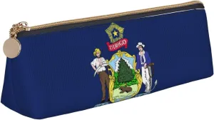 Maine State Flag print Triangle Leather Stationery Storage Bag Multi-Functional Cosmetic Bag, Everyday Use