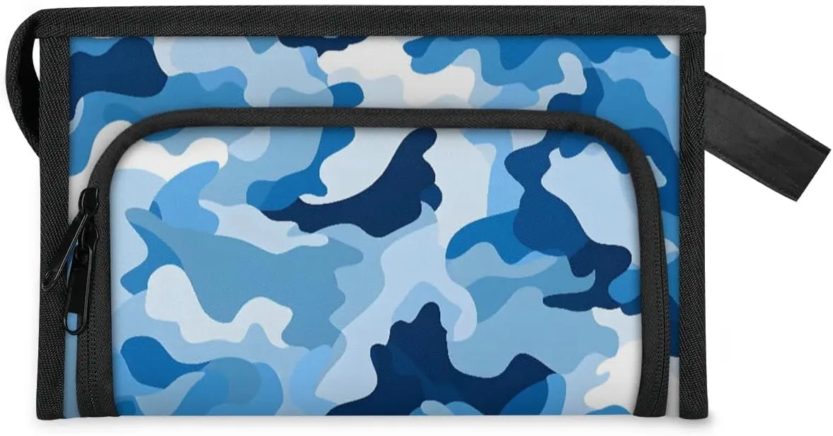 Makeup Bag Blue Camouflage Travel Toiletry Bag Makeup Organizer Portable Make Up Bags for Women Cosmetic Bag with Handle