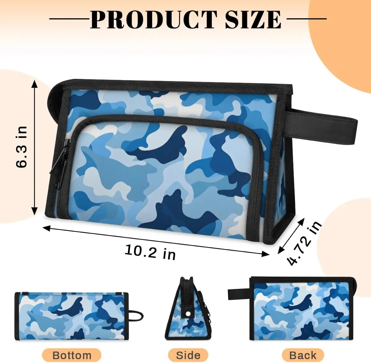 Makeup Bag Blue Camouflage Travel Toiletry Bag Makeup Organizer Portable Make Up Bags for Women Cosmetic Bag with Handle