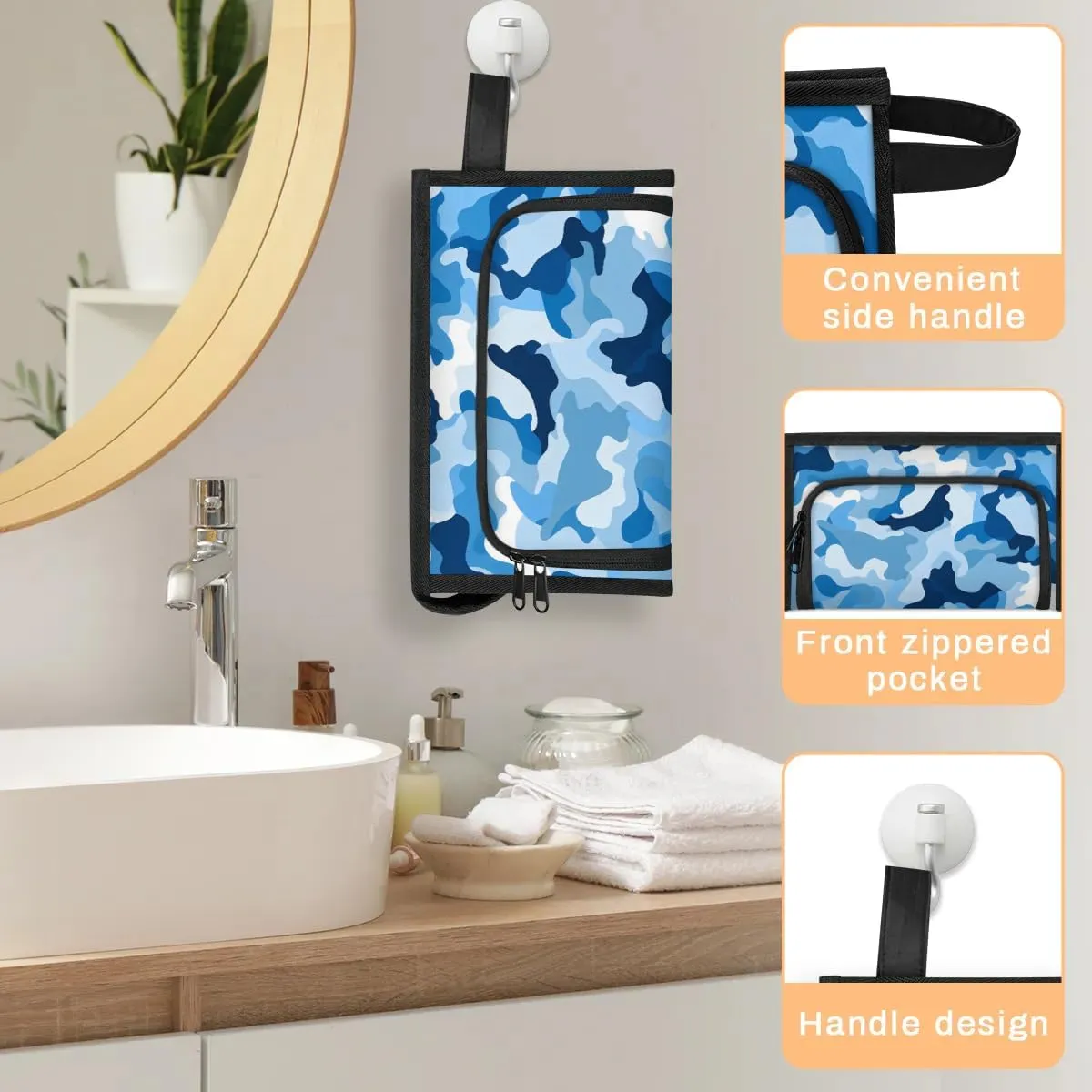 Makeup Bag Blue Camouflage Travel Toiletry Bag Makeup Organizer Portable Make Up Bags for Women Cosmetic Bag with Handle