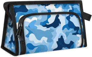 Makeup Bag Blue Camouflage Travel Toiletry Bag Makeup Organizer Portable Make Up Bags for Women Cosmetic Bag with Handle