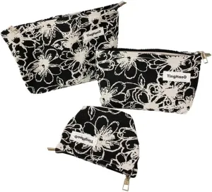 Makeup Bag Cosmetic Bag for Women Girls Floral Aesthetic Cute Toiletry Bag, Large Travel Make Up Organizer Bag (3 Pics)