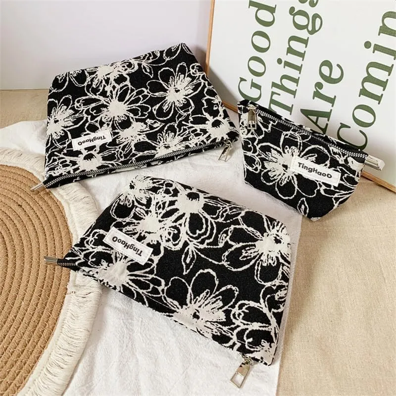 Makeup Bag Cosmetic Bag for Women Girls Floral Aesthetic Cute Toiletry Bag, Large Travel Make Up Organizer Bag (3 Pics)