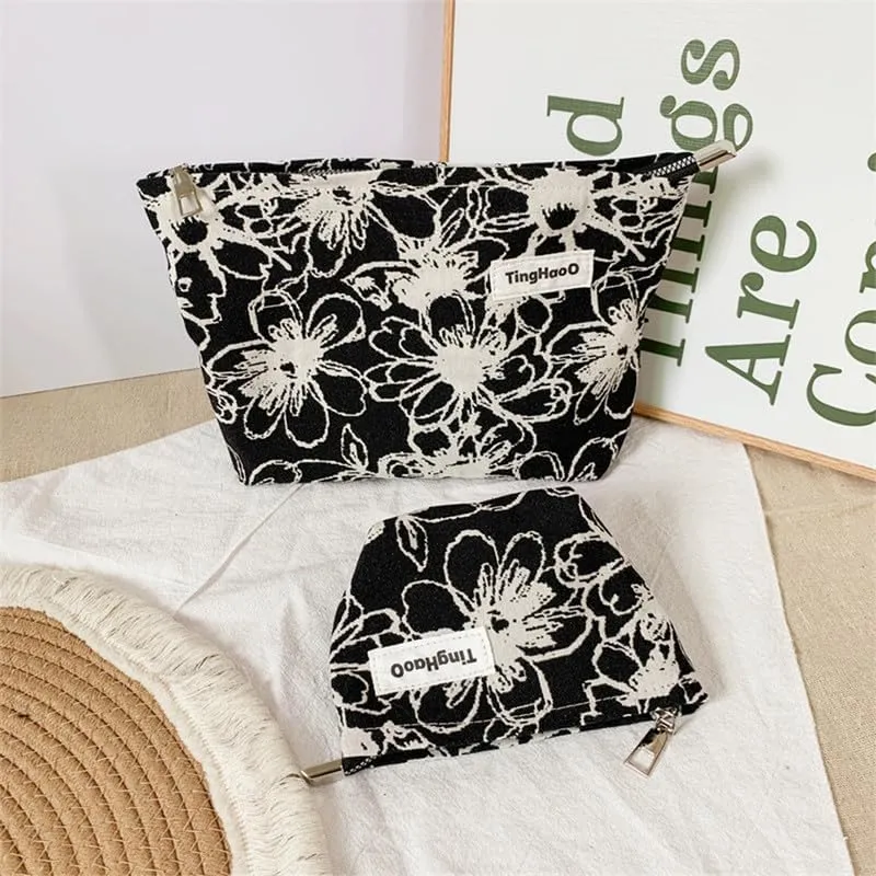 Makeup Bag Cosmetic Bag for Women Girls Floral Aesthetic Cute Toiletry Bag, Large Travel Make Up Organizer Bag (3 Pics)