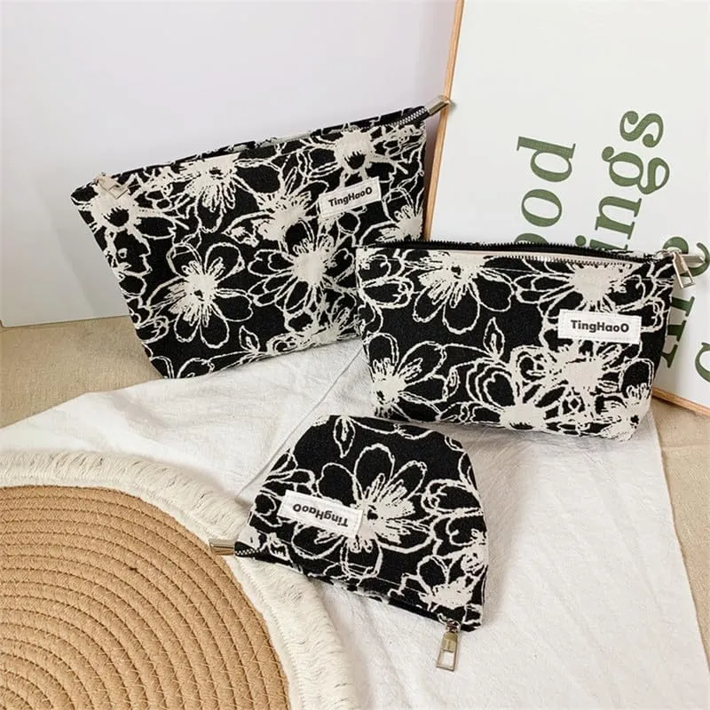 Makeup Bag Cosmetic Bag for Women Girls Floral Aesthetic Cute Toiletry Bag, Large Travel Make Up Organizer Bag (3 Pics)
