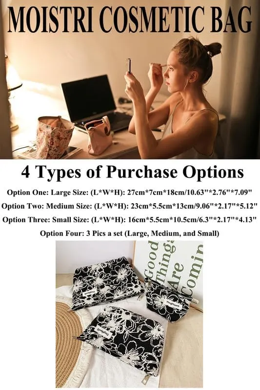 Makeup Bag Cosmetic Bag for Women Girls Floral Aesthetic Cute Toiletry Bag, Large Travel Make Up Organizer Bag (3 Pics)
