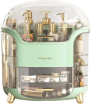 Makeup bag Storage Box, Countertop Portable Vanity Cosmetics MAKE UP bathroom organizers and Storage, Cosmetics Organizer Box for Countertop & Drawers, Skincare Organizers Box by KME (Green 360)