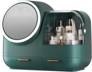 Makeup Organizer Cosmetic Storage Box with Smart Makeup Mirror Cosmetic Organizers Makeup Caddy Holder for Bathroom Dresser Countertop Bedroom (Color :) (Green)