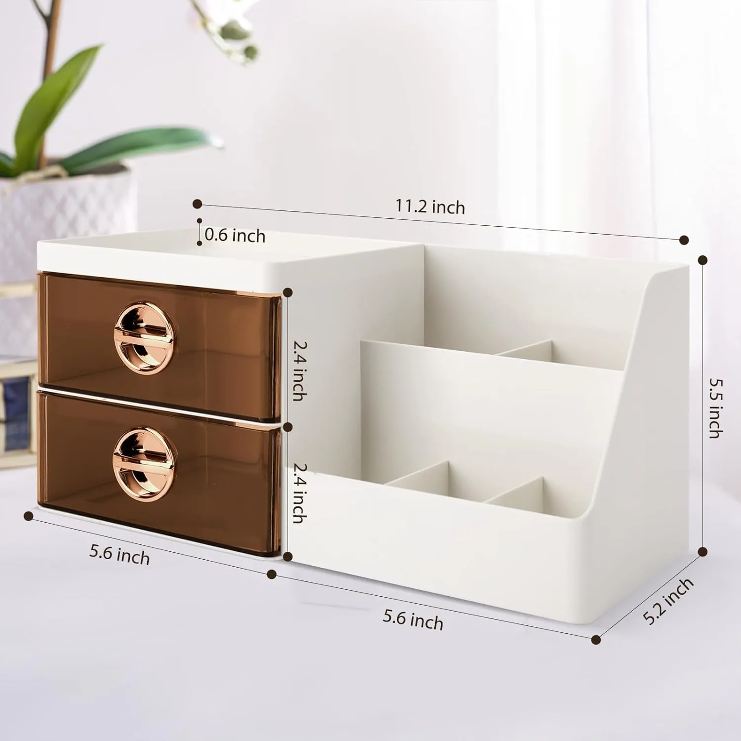 Makeup Organizer with Clear Drawers,Plastic Skincare Organizers for Vanity,Large Capacity Makeup Organizer Countertop for Cosmetics, Skincare,Office Stationery (Brown Drawer)