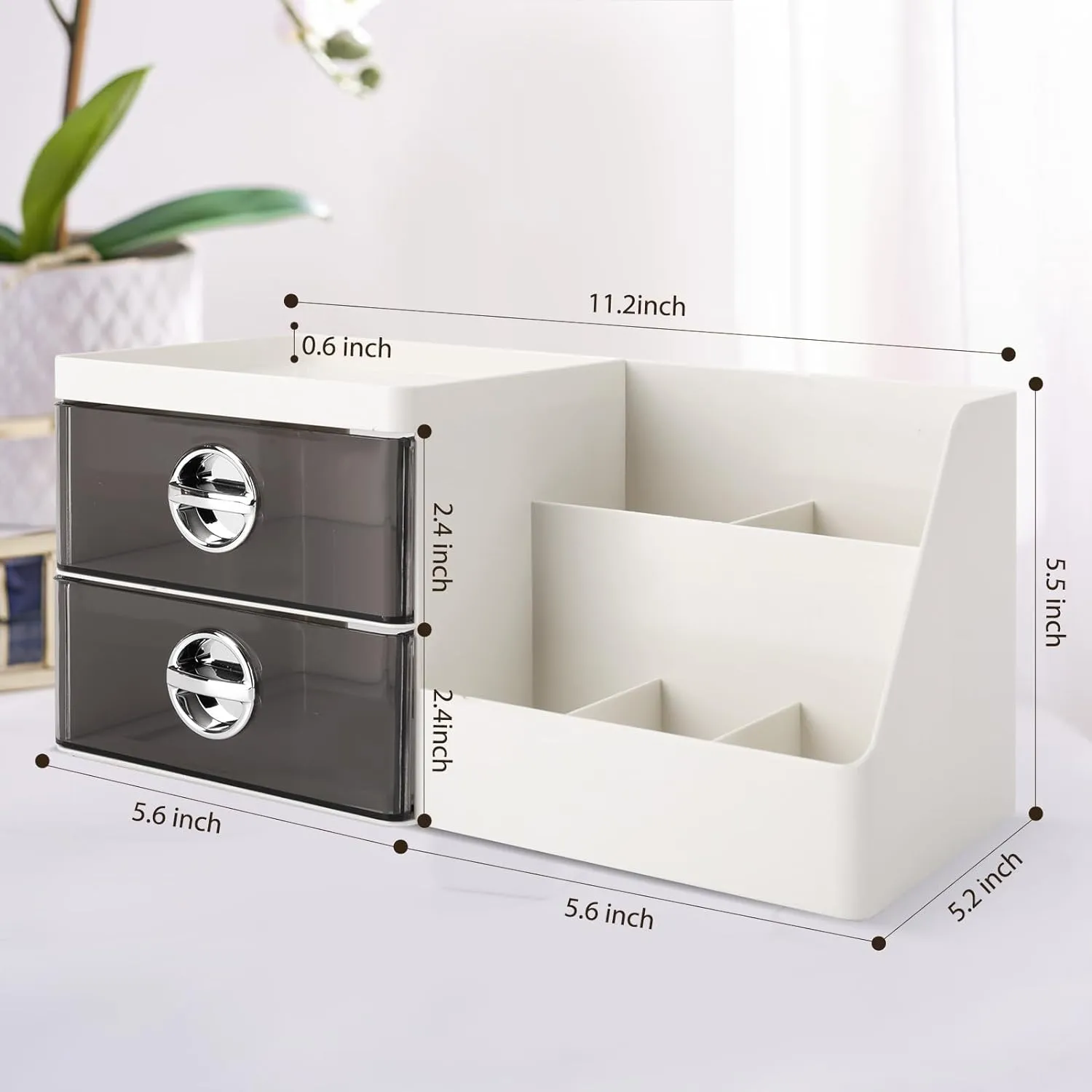 Makeup Organizer with Clear Drawers,Plastic Skincare Organizers for Vanity,Large Capacity Makeup Organizer Countertop for Cosmetics, Skincare,Office Stationery (Gray Drawer)