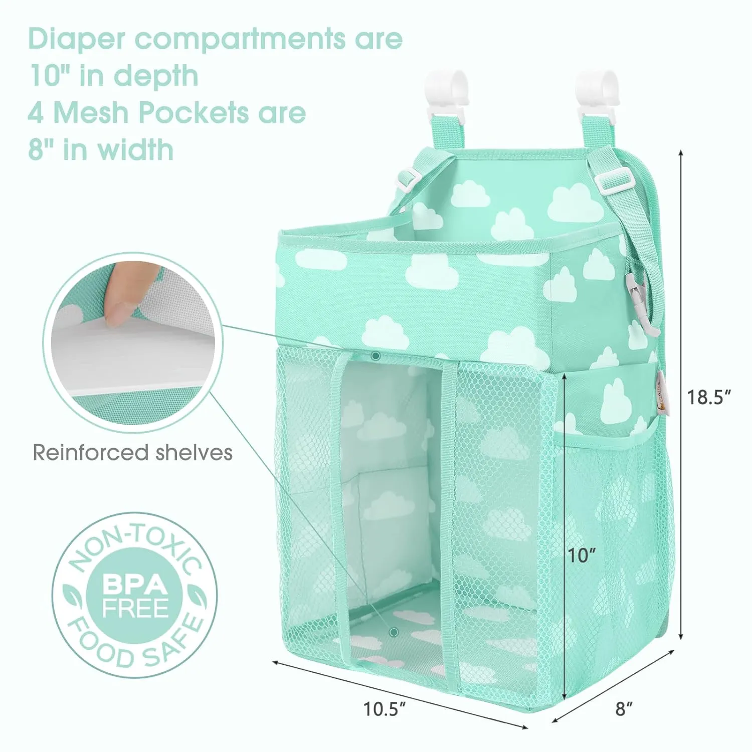 Maliton Hanging Diaper Caddy Organizer - Diaper Stacker Organizer for Changing Table, Crib, Playard & Nursery Organization Diaper Holder Baby Shower Gifts for Newborn (Blue-Green)