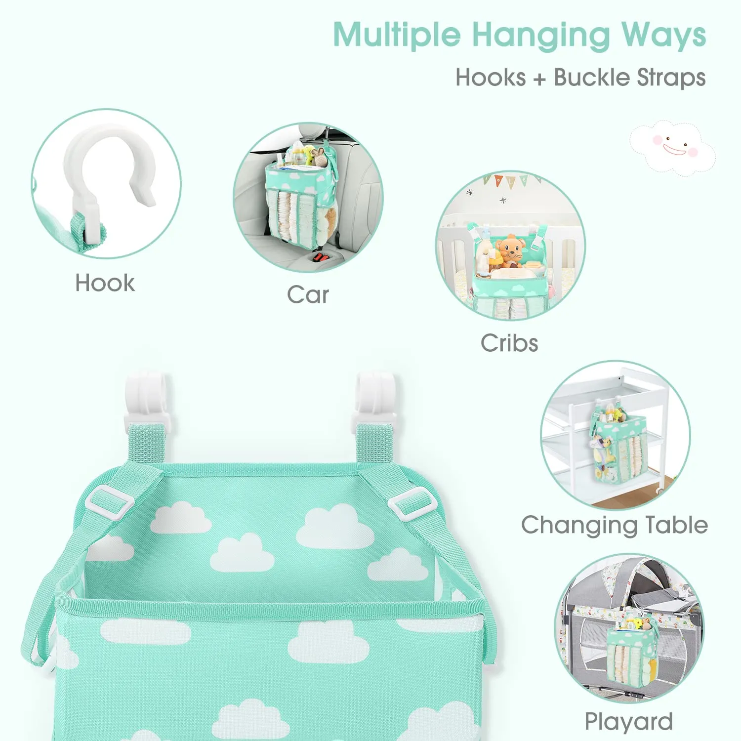 Maliton Hanging Diaper Caddy Organizer - Diaper Stacker Organizer for Changing Table, Crib, Playard & Nursery Organization Diaper Holder Baby Shower Gifts for Newborn (Blue-Green)