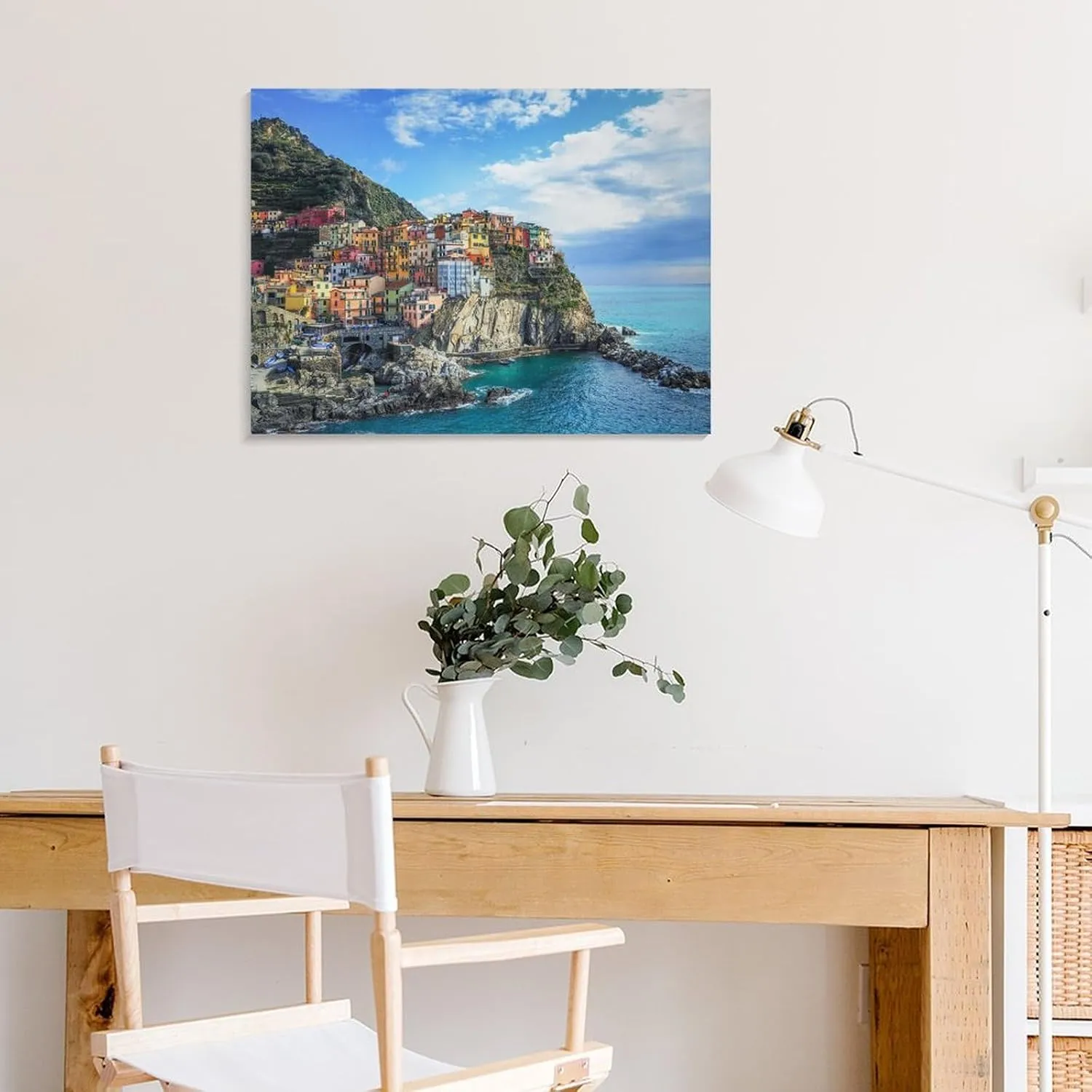 Manarola at Cinque Terre Canvas Wall Art Print For Bathroom Bedroom Living Room Framed Canvas Poster Picture Painting Hotel Restaurant Bar Office Home Wall Decor 12x16 Inch