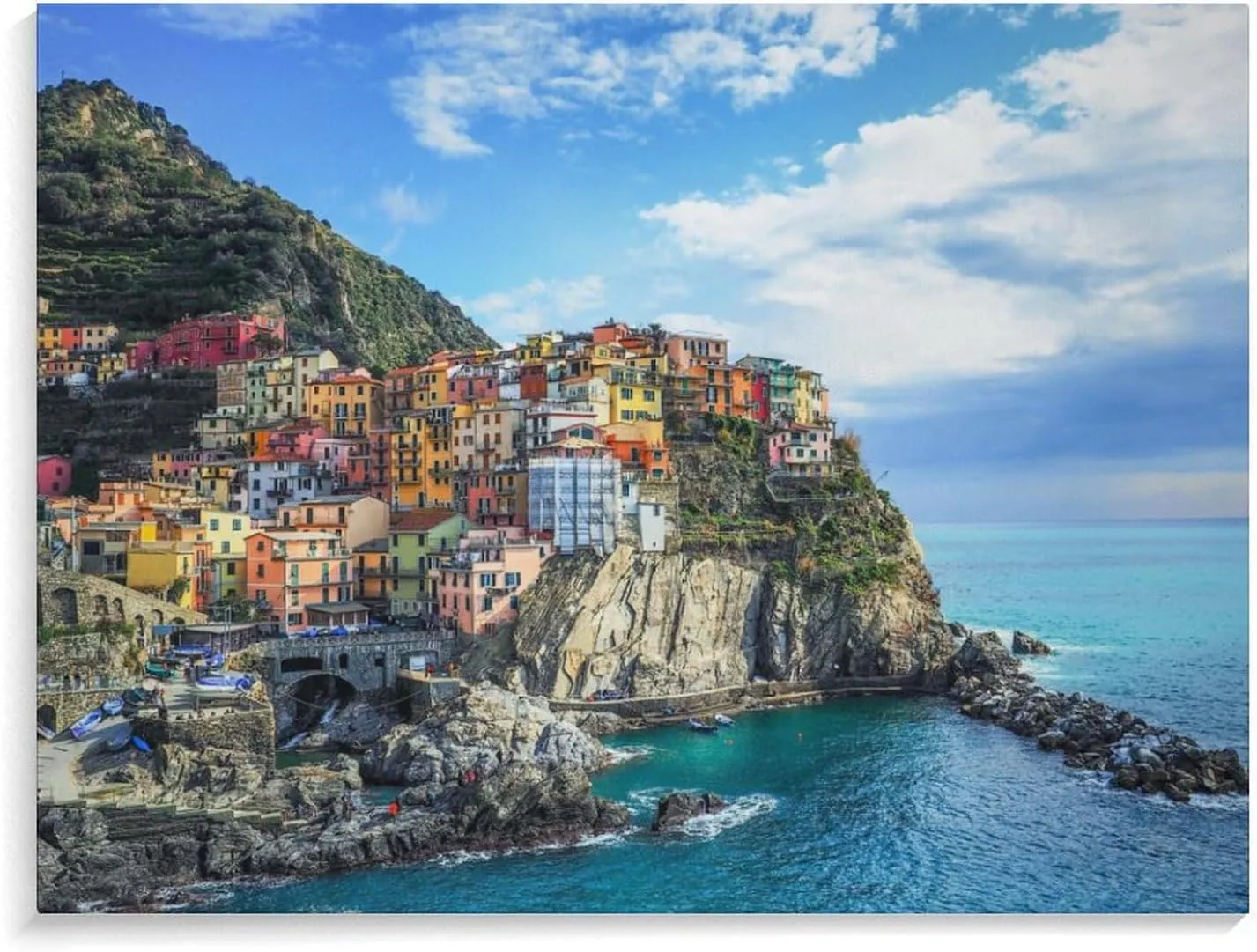 Manarola at Cinque Terre Canvas Wall Art Print For Bathroom Bedroom Living Room Framed Canvas Poster Picture Painting Hotel Restaurant Bar Office Home Wall Decor 12x16 Inch