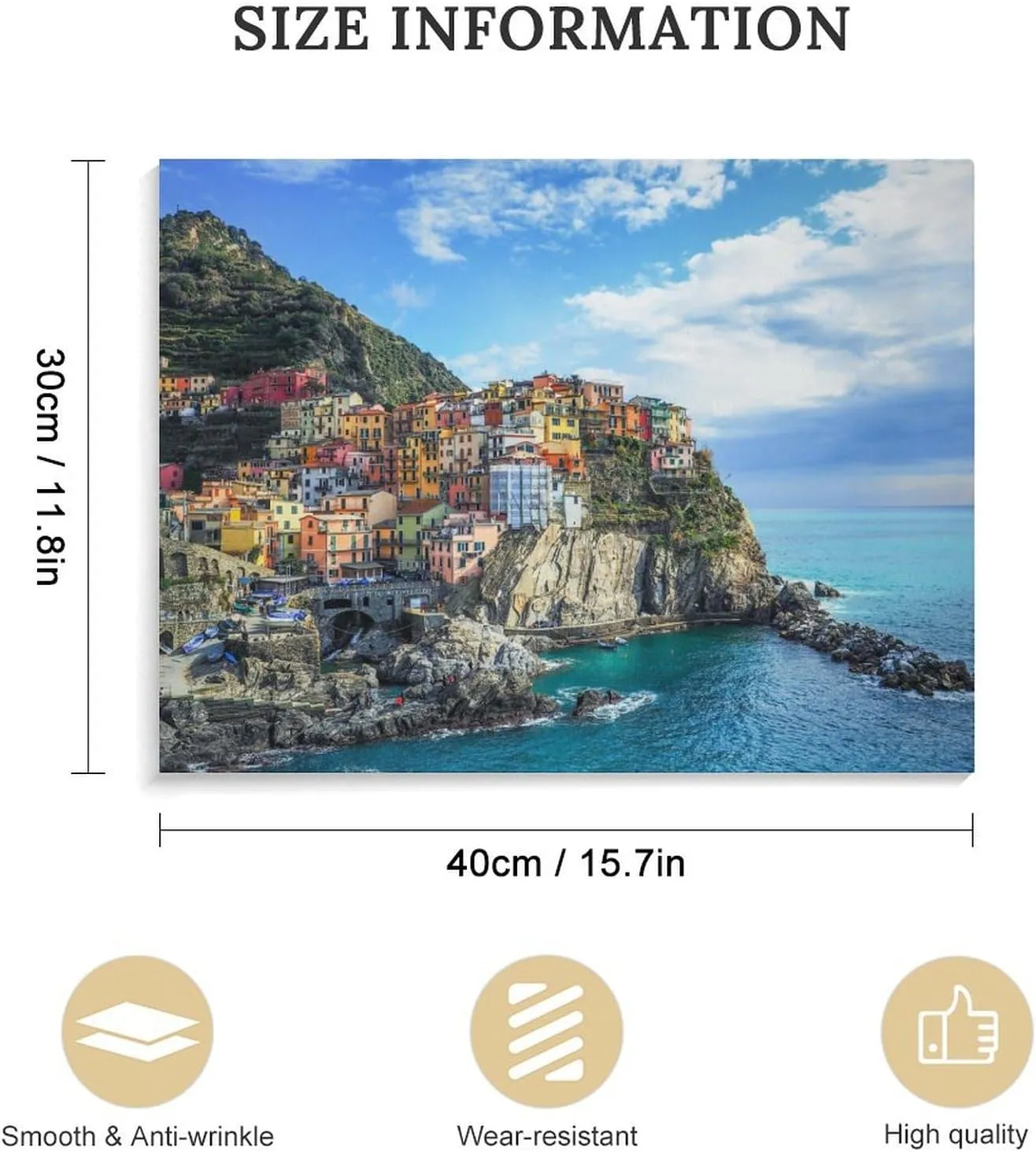 Manarola at Cinque Terre Canvas Wall Art Print For Bathroom Bedroom Living Room Framed Canvas Poster Picture Painting Hotel Restaurant Bar Office Home Wall Decor 12x16 Inch