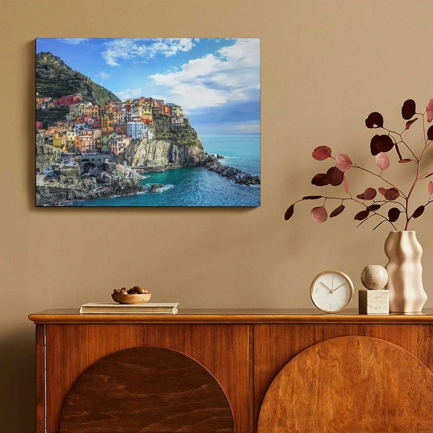 Manarola at Cinque Terre Canvas Wall Art Print For Bathroom Bedroom Living Room Framed Canvas Poster Picture Painting Hotel Restaurant Bar Office Home Wall Decor 12x16 Inch