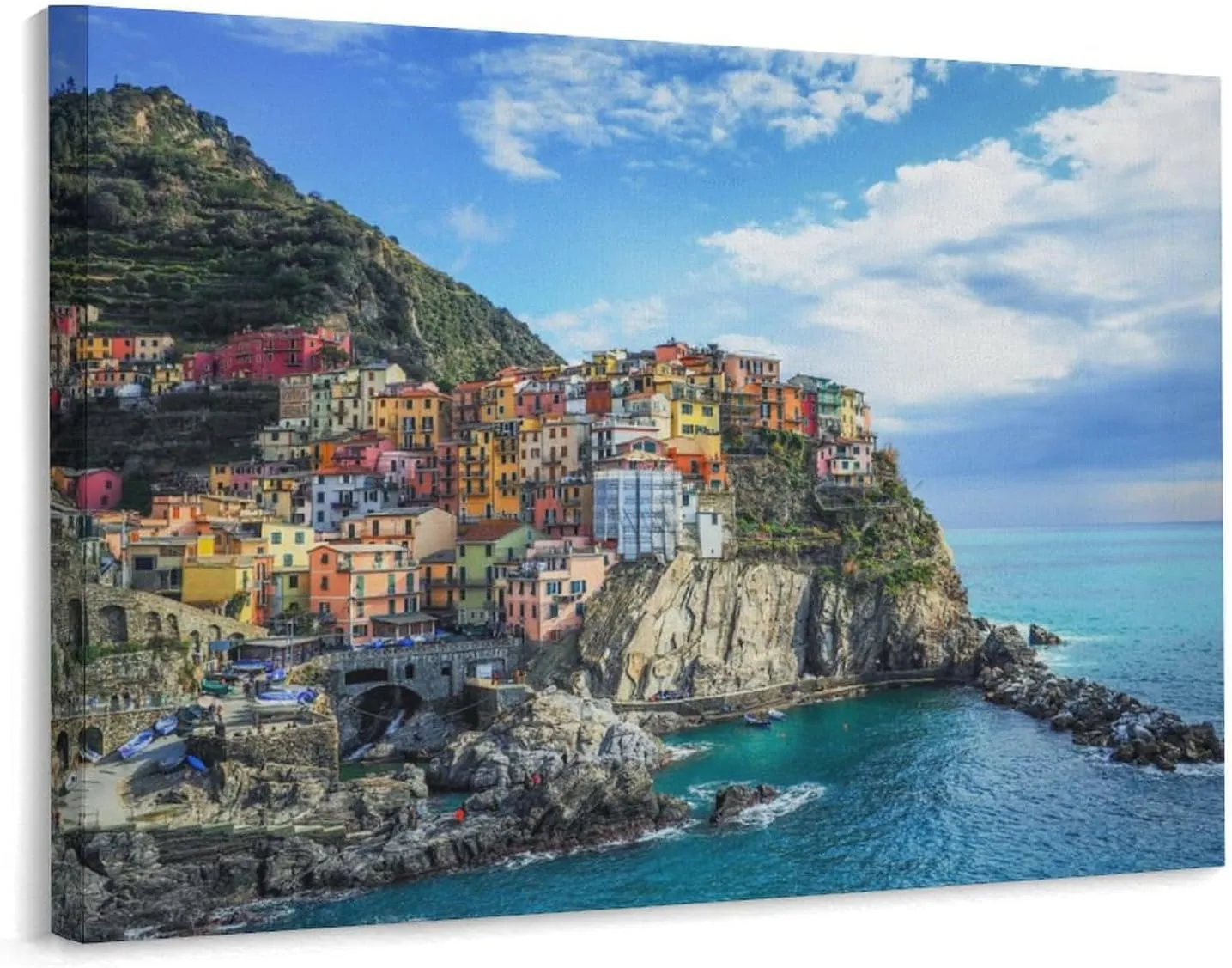 Manarola at Cinque Terre Canvas Wall Art Print For Bathroom Bedroom Living Room Framed Canvas Poster Picture Painting Hotel Restaurant Bar Office Home Wall Decor 12x16 Inch