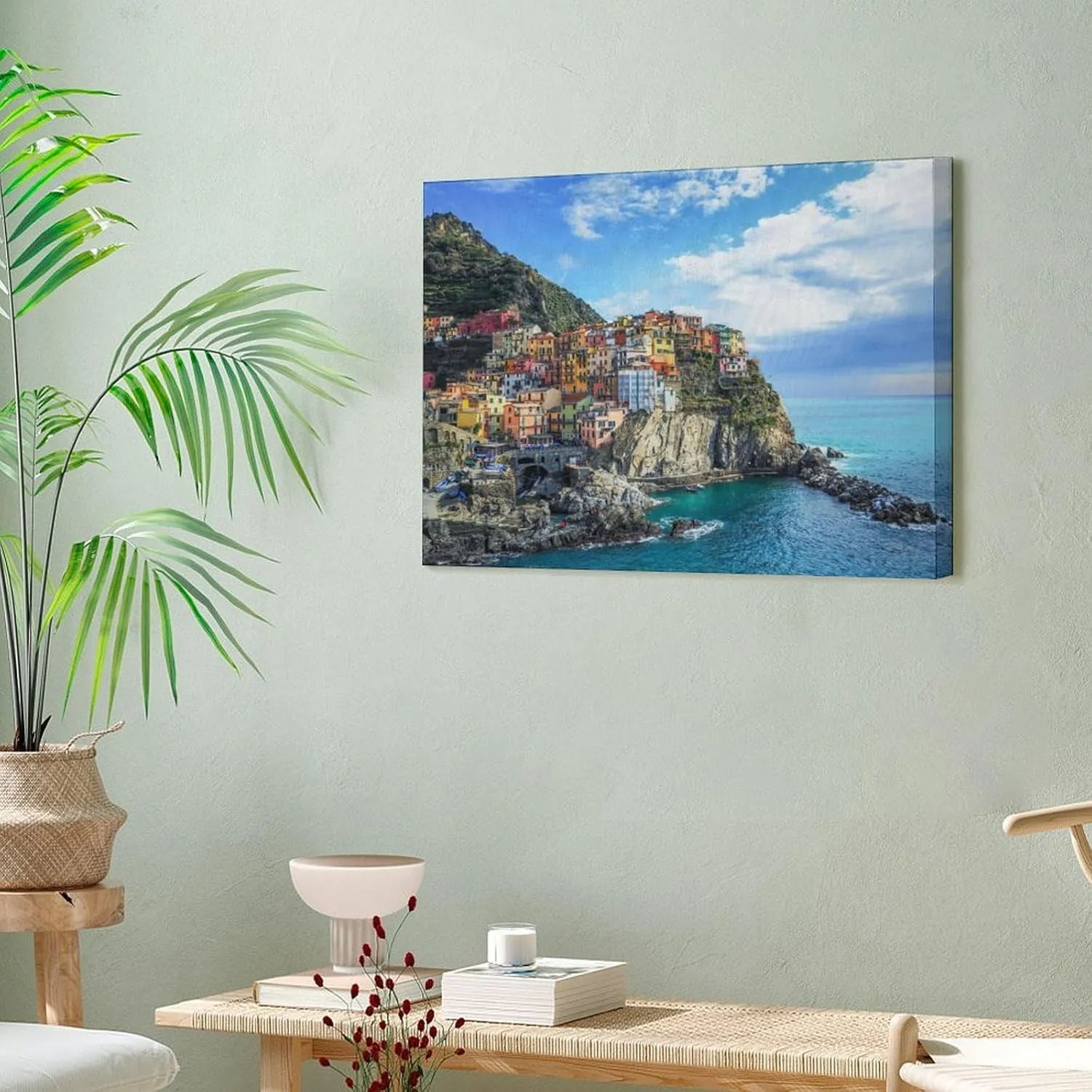 Manarola at Cinque Terre Canvas Wall Art Print For Bathroom Bedroom Living Room Framed Canvas Poster Picture Painting Hotel Restaurant Bar Office Home Wall Decor 12x16 Inch