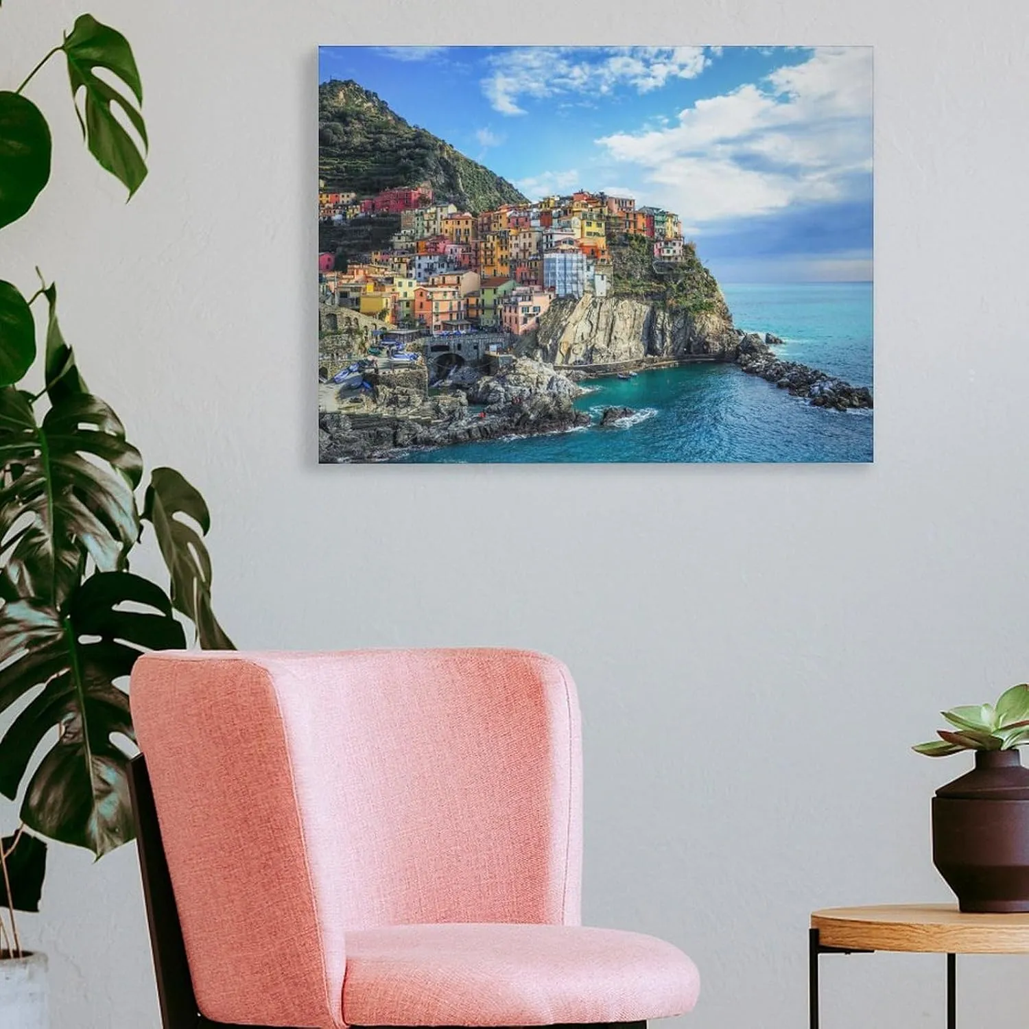 Manarola at Cinque Terre Canvas Wall Art Print For Bathroom Bedroom Living Room Framed Canvas Poster Picture Painting Hotel Restaurant Bar Office Home Wall Decor 12x16 Inch