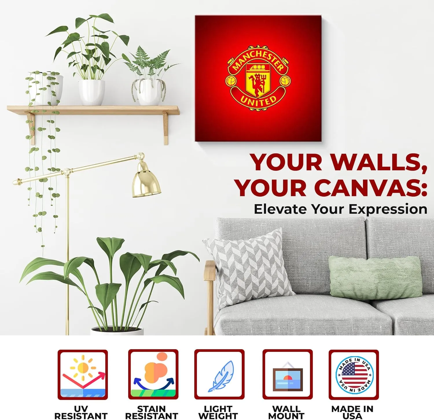 Manchester United Canvas Wall Art by Mavis Print- 14x14 inches Football Wall Decor | UV & Water Resistant HD Printed & Wooden framed Wall Art | Modern Wall Decor for Gift | Made in USA
