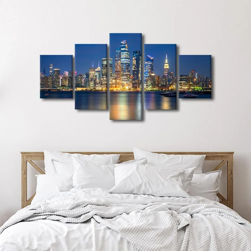Manhattan Wall Art for Living Room Hudson Posters for Room Aesthetic Hudson City Reflection in Water Wall Decor for Bedroom Artwork Paintings Stretched and Framed Ready to Hang (60"Wx32"H)