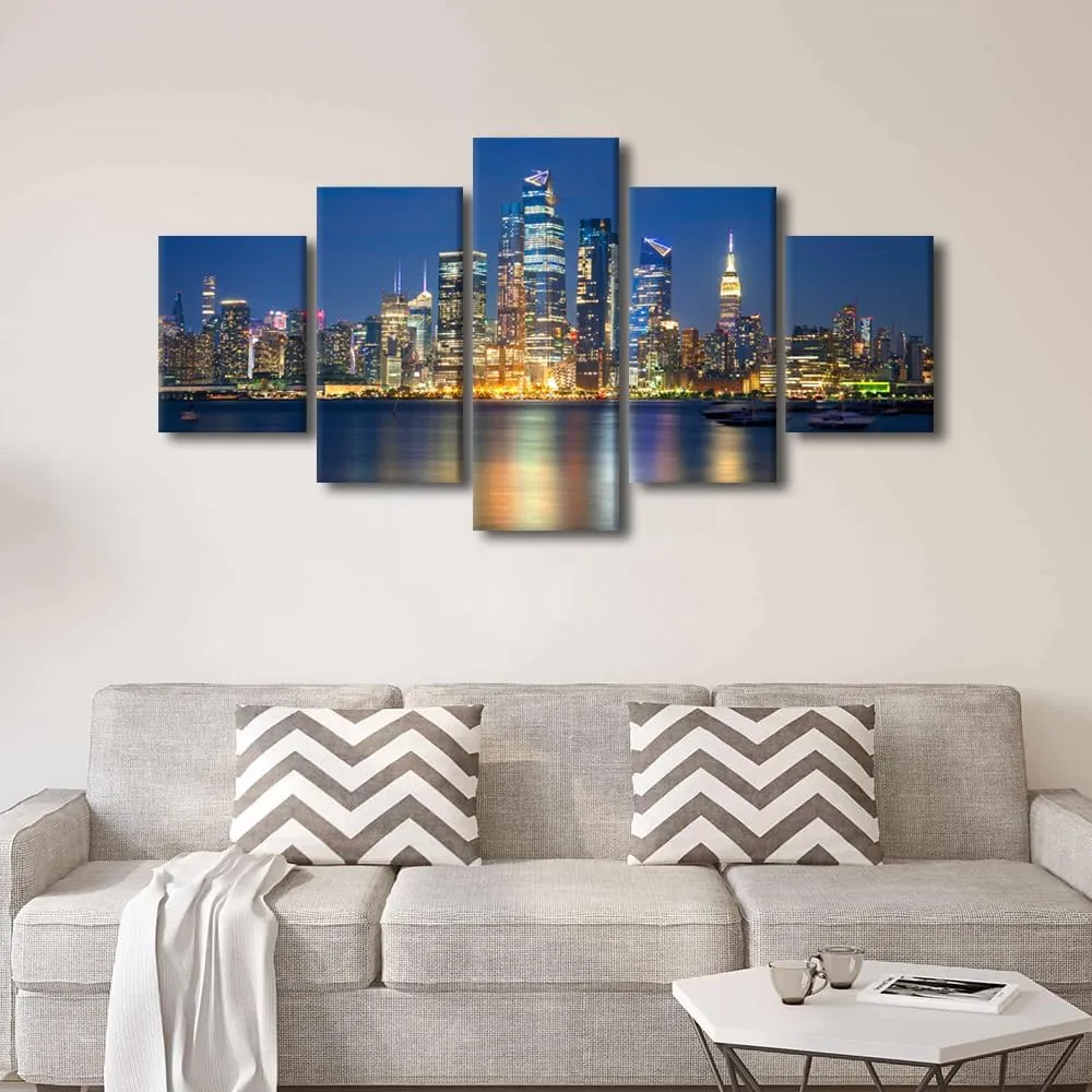 Manhattan Wall Art for Living Room Hudson Posters for Room Aesthetic Hudson City Reflection in Water Wall Decor for Bedroom Artwork Paintings Stretched and Framed Ready to Hang (60"Wx32"H)