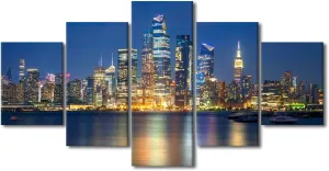 Manhattan Wall Art for Living Room Hudson Posters for Room Aesthetic Hudson City Reflection in Water Wall Decor for Bedroom Artwork Paintings Stretched and Framed Ready to Hang (60"Wx32"H)