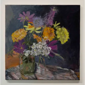 Marigolds, Etc c-lb192 by Lila Bacon Floral Painting on Canvas