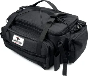 Mayhem Bait Co Fishing Tackle Bag Storage Box Set with Rod Holder, (3) 3700 Plastic Tackle Box Organizer Trays and BONUS 3 packs of Premium Soft Plastics Included
