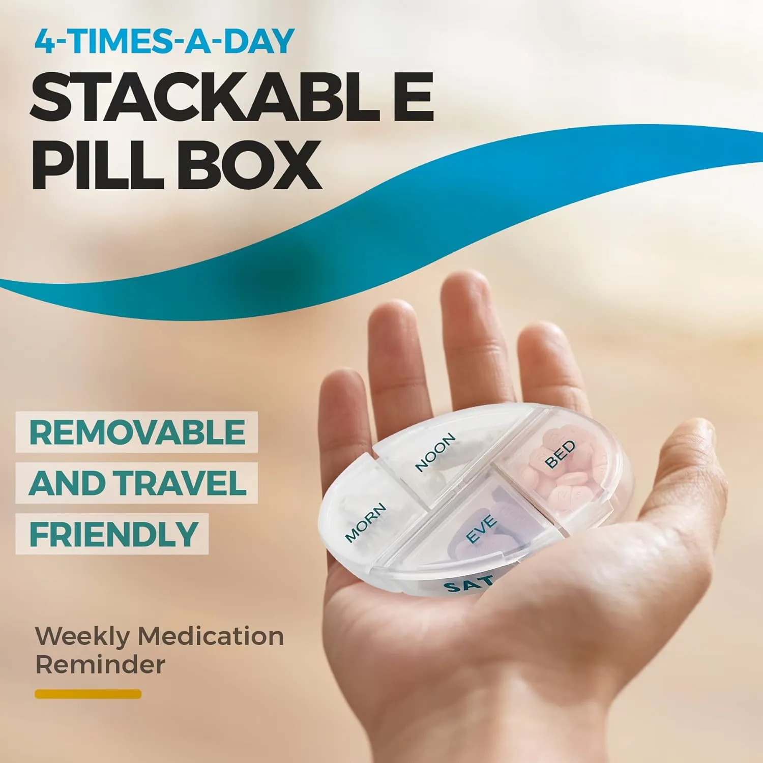 MEDca Weekly Pill Organizer, Pack of 2 Dispensers, 7 Stackable Compartments Four Times-a-Day - Morning, Noon, Evening, and Bedtime, Grey