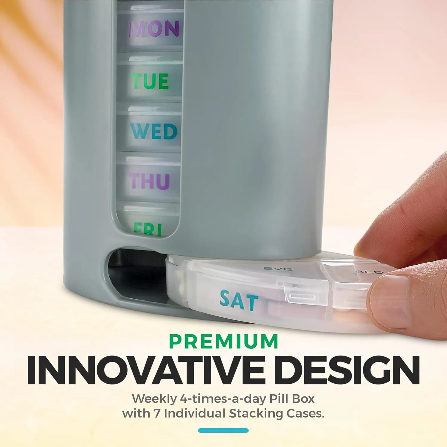 MEDca Weekly Pill Organizer, Pack of 2 Dispensers, 7 Stackable Compartments Four Times-a-Day - Morning, Noon, Evening, and Bedtime, Grey