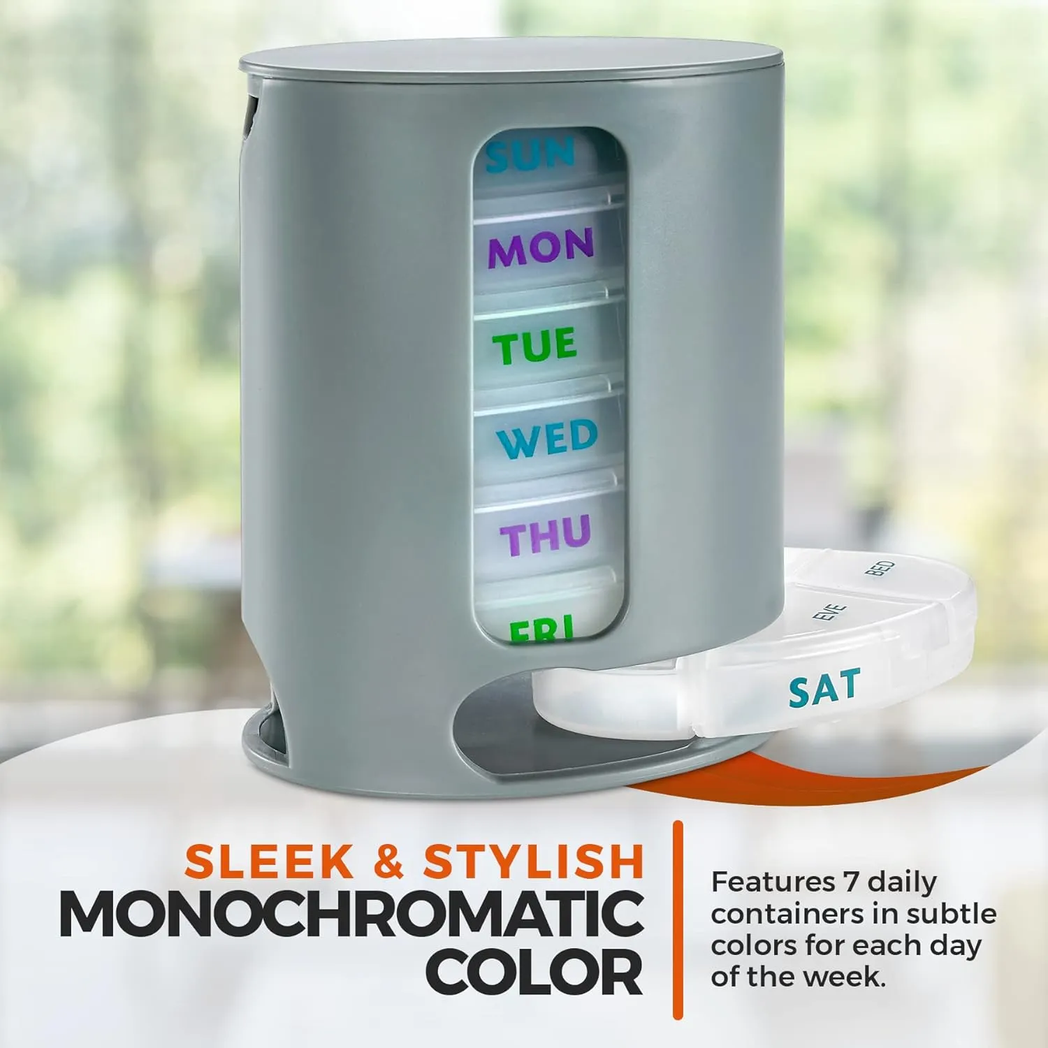 MEDca Weekly Pill Organizer, Pack of 2 Dispensers, 7 Stackable Compartments Four Times-a-Day - Morning, Noon, Evening, and Bedtime, Grey