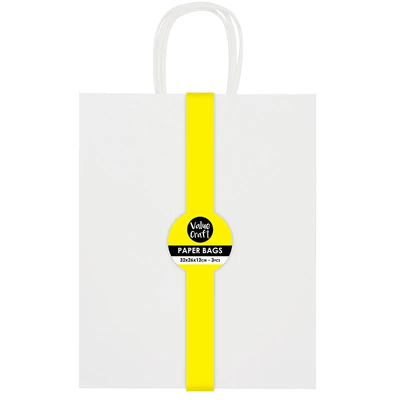 MEDIUM PAPER BAGS 32x26CM WHITE 3PCS