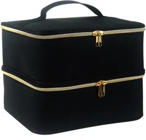 Meichoon Organizer Tools 2 Layers Storage Holder Case with Adjustable Bottle Compartment 30 Bottles of Gel lamp and Manicure Tools Large Makeup Bag Travel Black