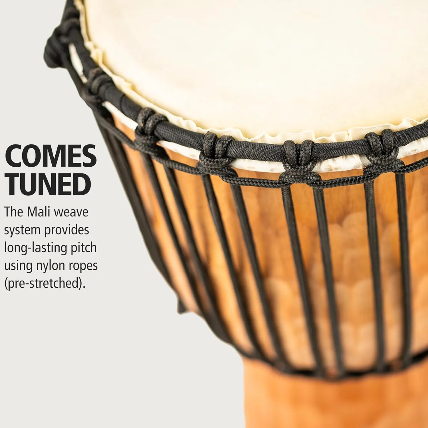 Meinl Percussion Djembe Hand Drum Circle Instrument, Carved Mahogany Headliner Series — NOT Made in China — African Mali Weave Ropes, 2-Year Warranty, Nile, Medium (HDJ4-M)