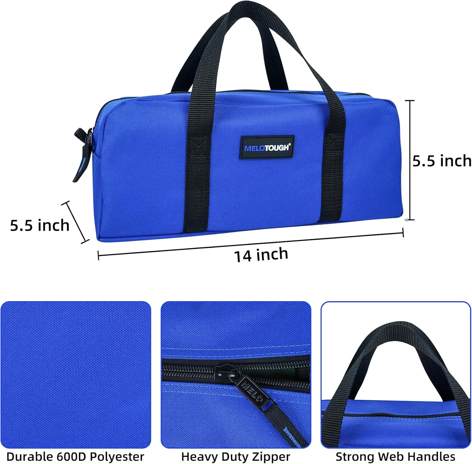 MELOTOUGH Utility Tool Tote bag Combo Kit-Includes 2 Medium Tool Organizer Bags for Electrician, Plumbing, Gardening, HVAC & More (14 inch,Black&Bule)
