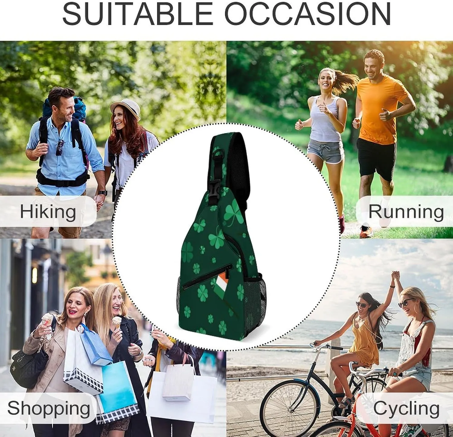 Men & Women Gym Bags Sack Daypack Outdoor Backpack, for Clover And Irish Flag Green Sling Bag Backpack Backpacking for Climbing Camping Cycling Travel - Tactical Satchel